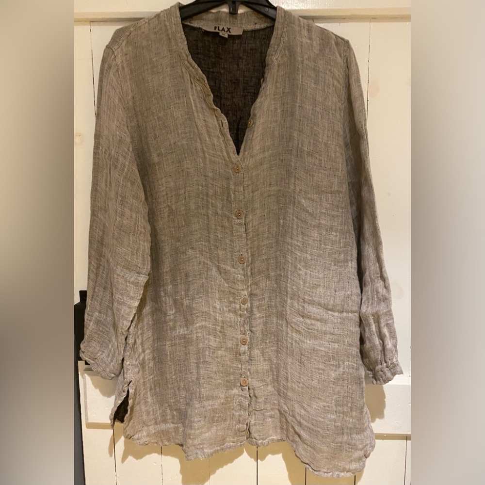FLAX Women’s Gauzy Linen Blouse Lagenlook Sz M